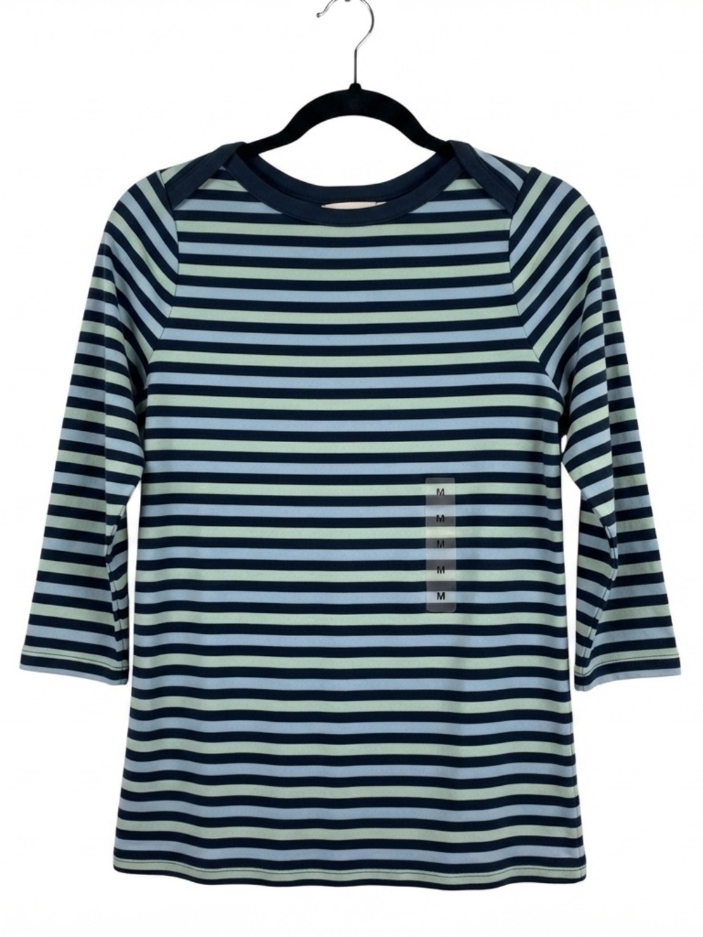 Style & Co. Navy, Light Blue & Pale Green Striped Crew Tee